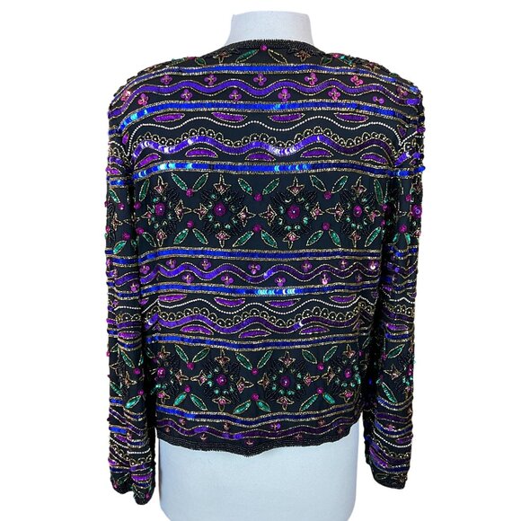 Papell Boutique Evening Multicolored Embellished Beaded Sequined Silk Jacket 14P - Picture 5 of 10